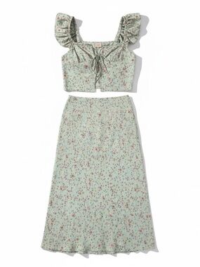 LG Mint Green Floral Two-Piece Set with Pink accents